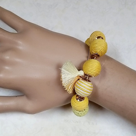 Boho Crochet Ball Bead Tassel Stretch Bracelet - Picture 16 of 16